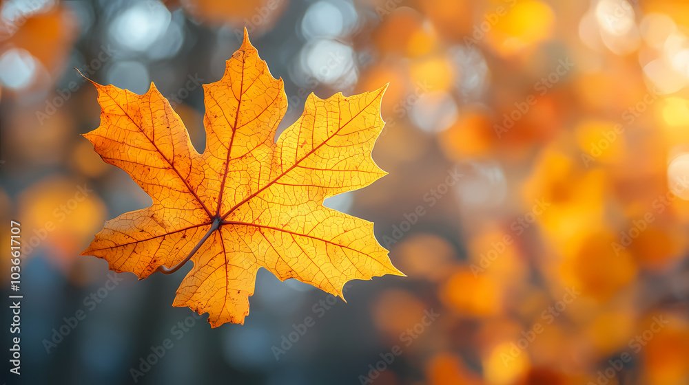 Yellow autumn leaf close-up. With a blurred bokeh background, a bright orange tree changes. Yellow autumn leaf close-up. With a blurred bokeh background, a bright orange tree changes.