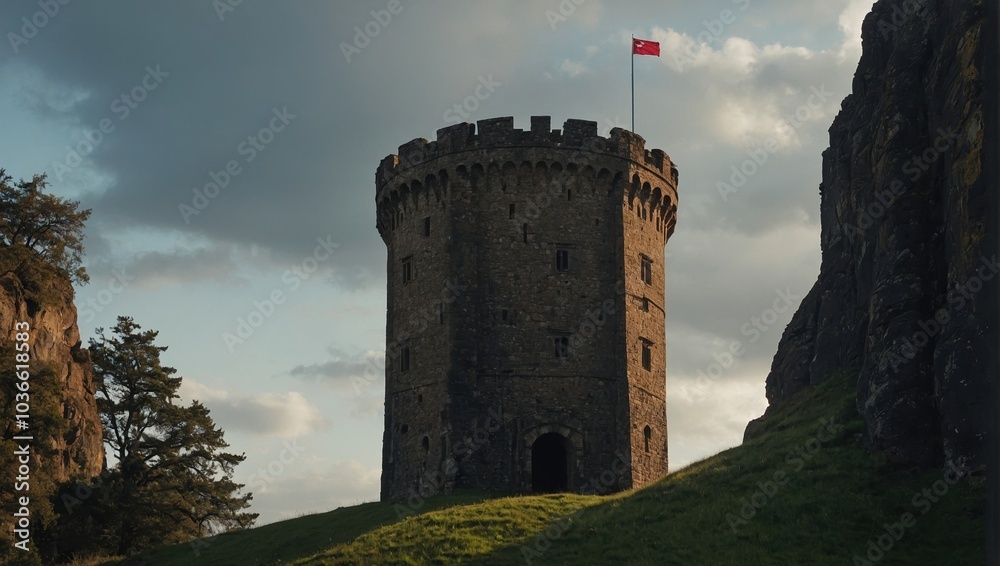 The archer tower is a stunning landmark overlooking the lush valley The archer tower is a stunning landmark overlooking the lush valley