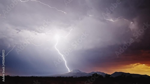 Epic thunderstorm moving clouds at night with lightning. Storm sky timelapse  