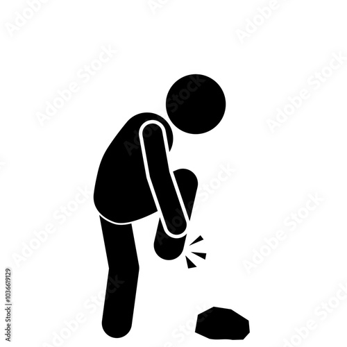 stick figure illustration of a foot tripping over a stone on the road