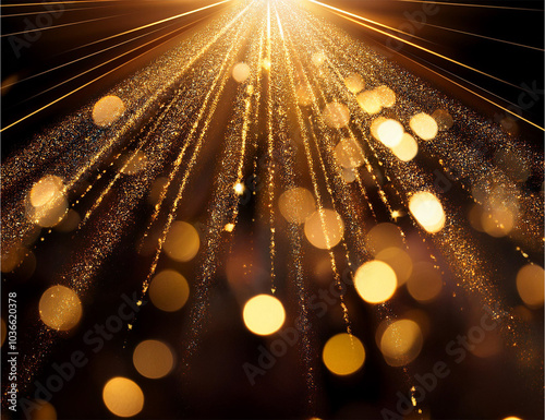 クリスマスイメージの金のボケ玉と集中線のゴージャス黒背景