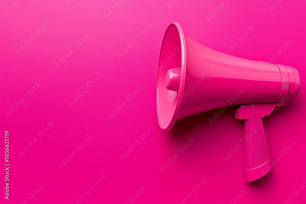 Pink Megaphone Amplifies Voice Against Vibrant Magenta Background in Studio Setting Pink Megaphone Amplifies Voice Against Vibrant Magenta Background in Studio Setting