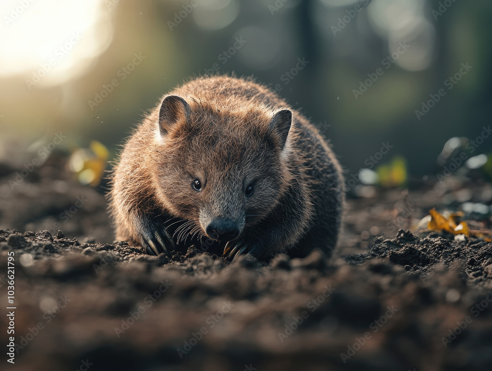 Strong Wombat Digging in the Ground, Showcasing Its Robust Nature Strong Wombat Digging in the Ground, Showcasing Its Robust Nature