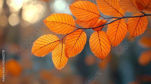 Orange fall leaves in park, autumn natural background