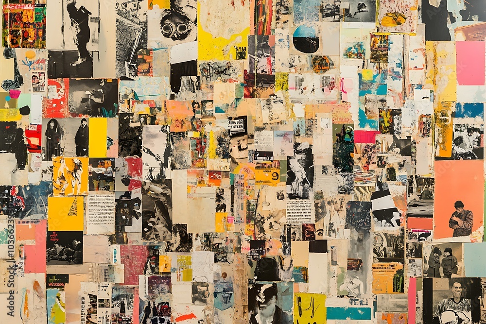 Obraz premium Abstract background of collage of old colorful paper of the town country