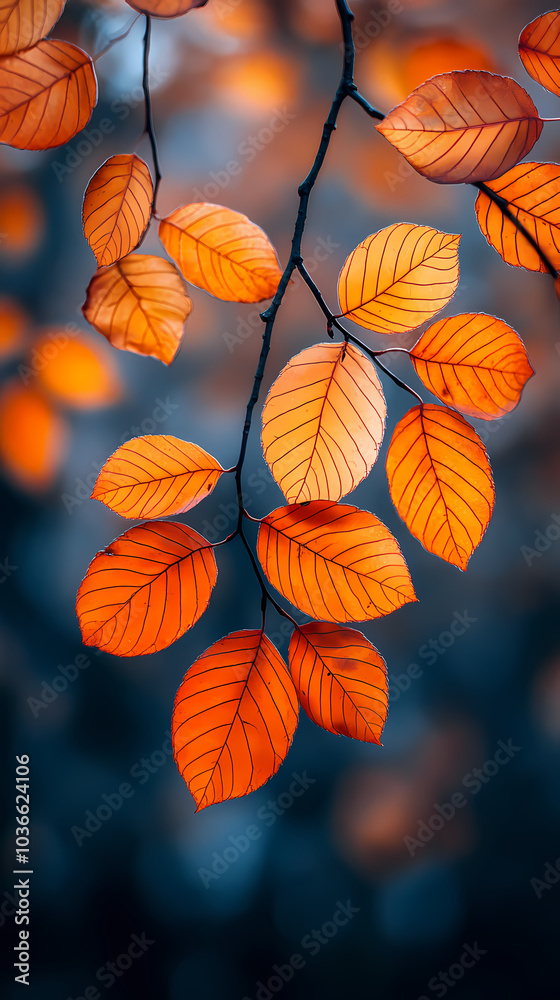 Obraz premium Orange fall leaves in park, autumn natural background
