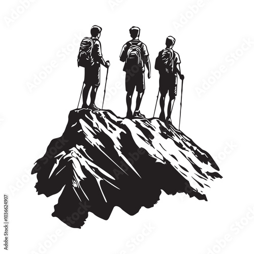 Group Hikers Mountain Stock Illustrations . A group of hikers enjoying a break atop a mountain image vector