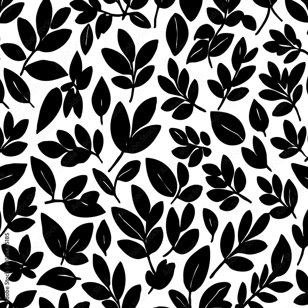 Black and white botanical pattern. For use in graphics, materials. Abstract plant shapes. Minimalist illustration for printing on wall decorations. Black and white botanical pattern. For use in graphics, materials. Abstract plant shapes. Minimalist illustration for printing on wall decorations.