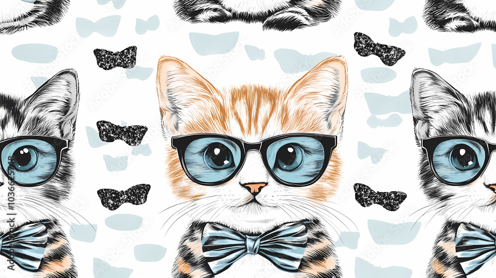 Fototapeta premium Seamless pattern with cute fashionable cats. Vector graphics.