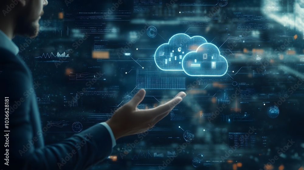 Man holding cloud computing data and security on global networking, Cloud technology of business. Man holding cloud computing data and security on global networking, Cloud technology of business.