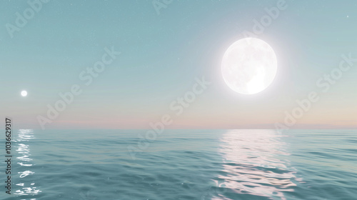 Stunning supermoon shining brightly over a bustling city skyline, twinkling building lights under a starry night sky, with a wild wolf howling in the foreground. 