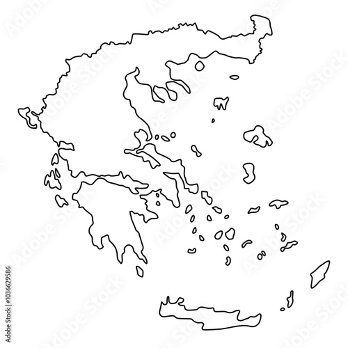 Vector map of Greece, Hellenic Republic, a country in Southeast Europe. Detailed black contour, isolated on white background.