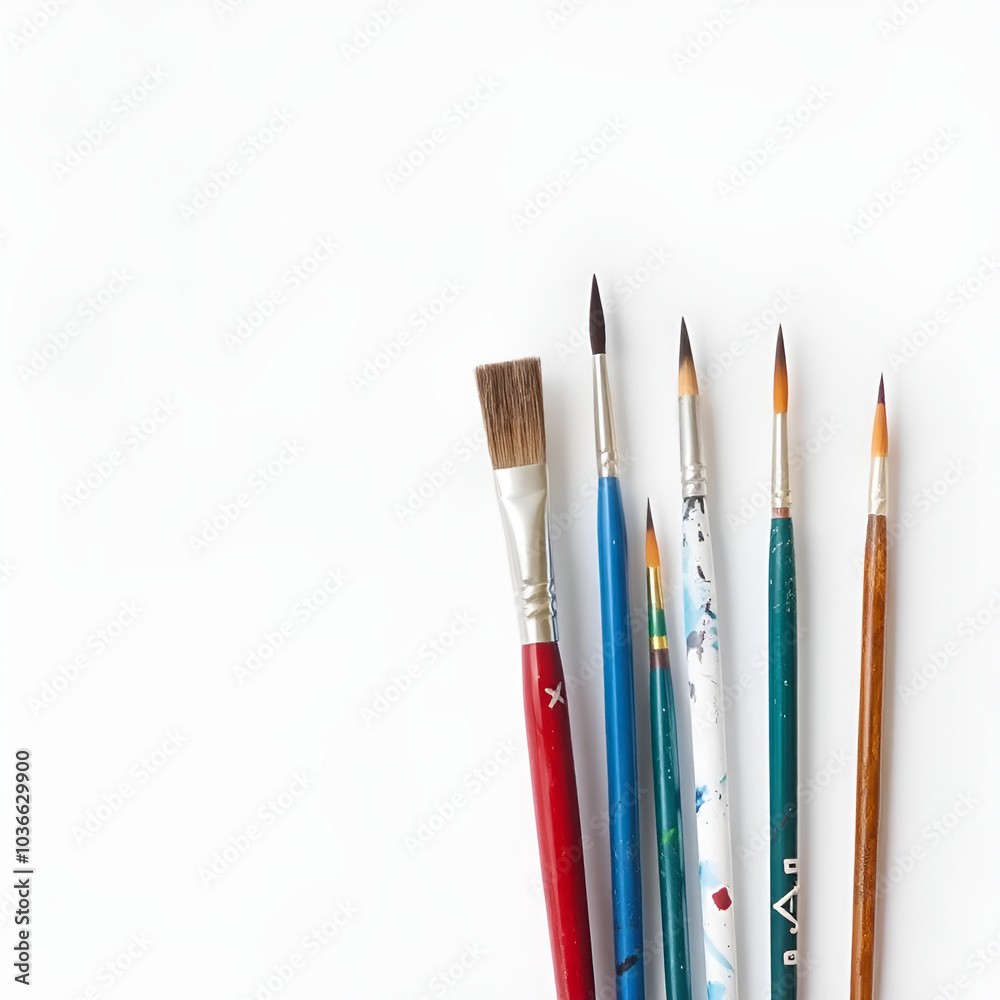 Fototapeta premium artist paint brushes in minimal style on empty background and simple look