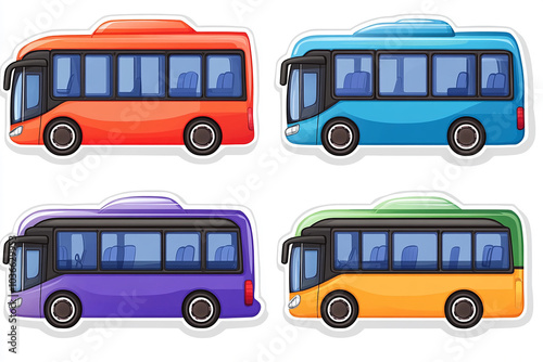 Bus isolated cut sticker set on white background