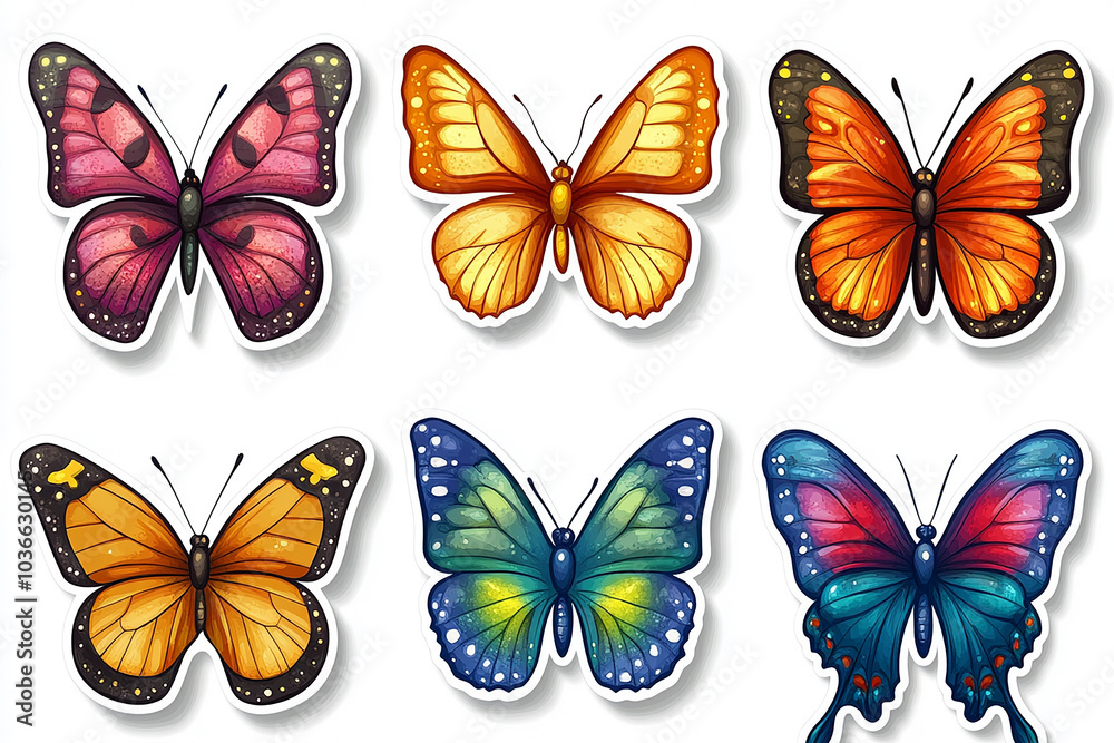 cut sticker collection of butterfly isolated on white background cut sticker collection of butterfly isolated on white background