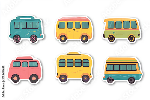 Bus isolated cut sticker set on white background