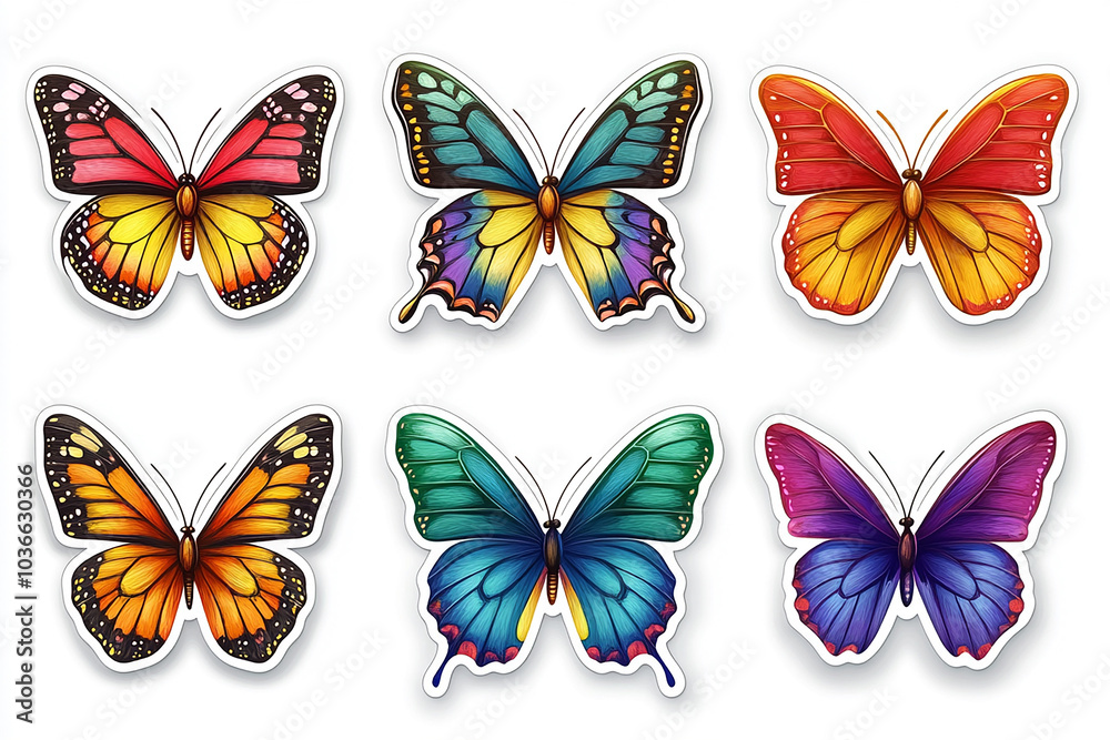 cut sticker collection of butterfly isolated on white background cut sticker collection of butterfly isolated on white background
