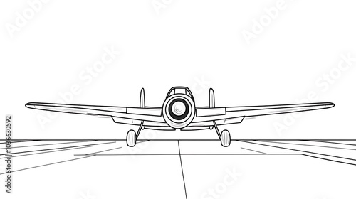 Simple cartoon outline of a small propeller airplane, with clean lines and no shading, perfect for children to color