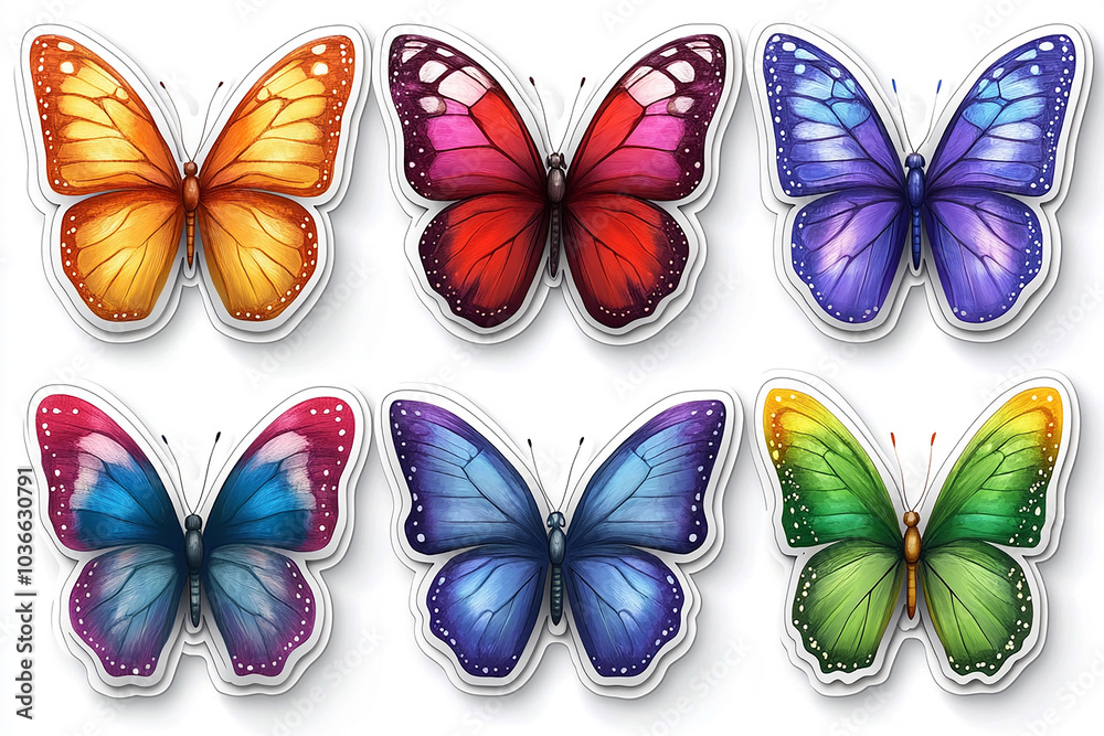 cut sticker collection of butterfly isolated on white background cut sticker collection of butterfly isolated on white background
