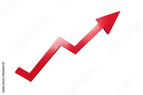 A sleek red upward arrow graph representing a positive trend, designed with a modern aesthetic. The cut-out style enhances its visibility, making it ideal for marketing materials or financial reports