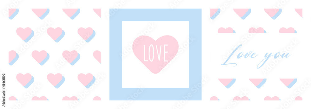 Happy Valentine's day cover vector set. Banners with Hearts and lettering 