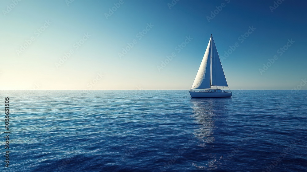 Obraz premium Sailboat cruising on serene ocean against blue sky