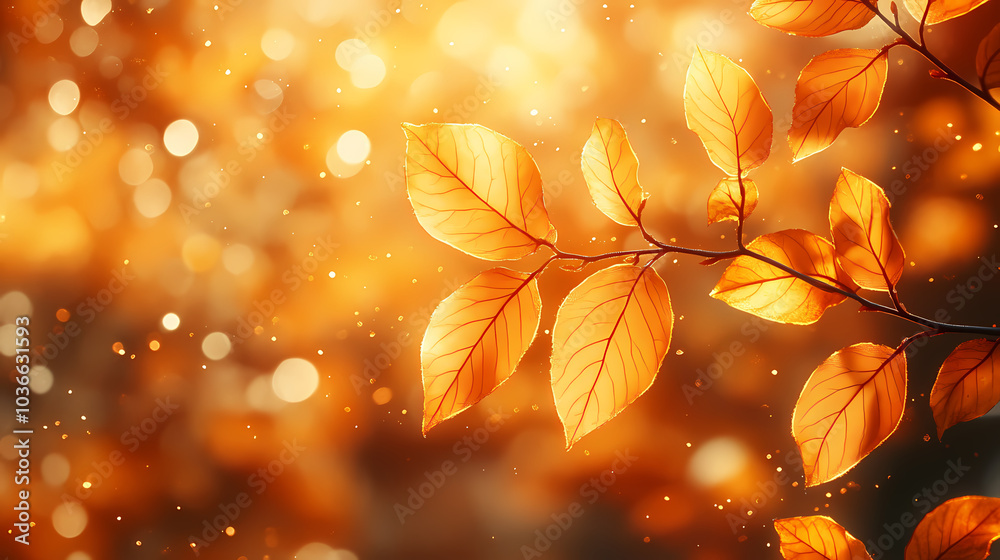 Autumn leaves yellow branches abstract background, leaf fall concept, yellow leaves bokeh