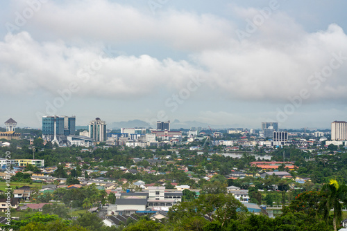 Cityscape skyline seen from Kuching North City Hall (Bukit Siol or Siol Hill) with Sarawak Legislative Assembly (New Building) or 