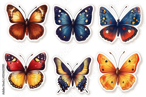 cut sticker collection of butterfly isolated on white background