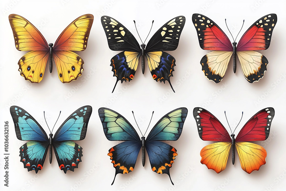 cut sticker collection of butterfly isolated on white background cut sticker collection of butterfly isolated on white background