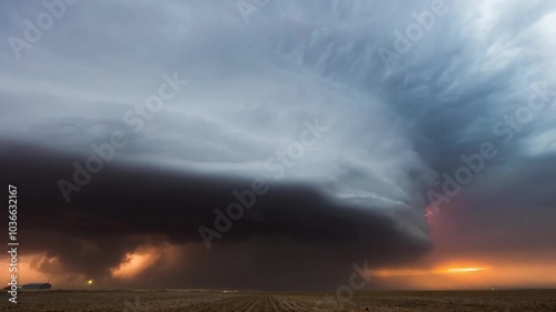  4K Time lapse, Spectacular thunderstorm lightning strikes dark night red shine at sunset