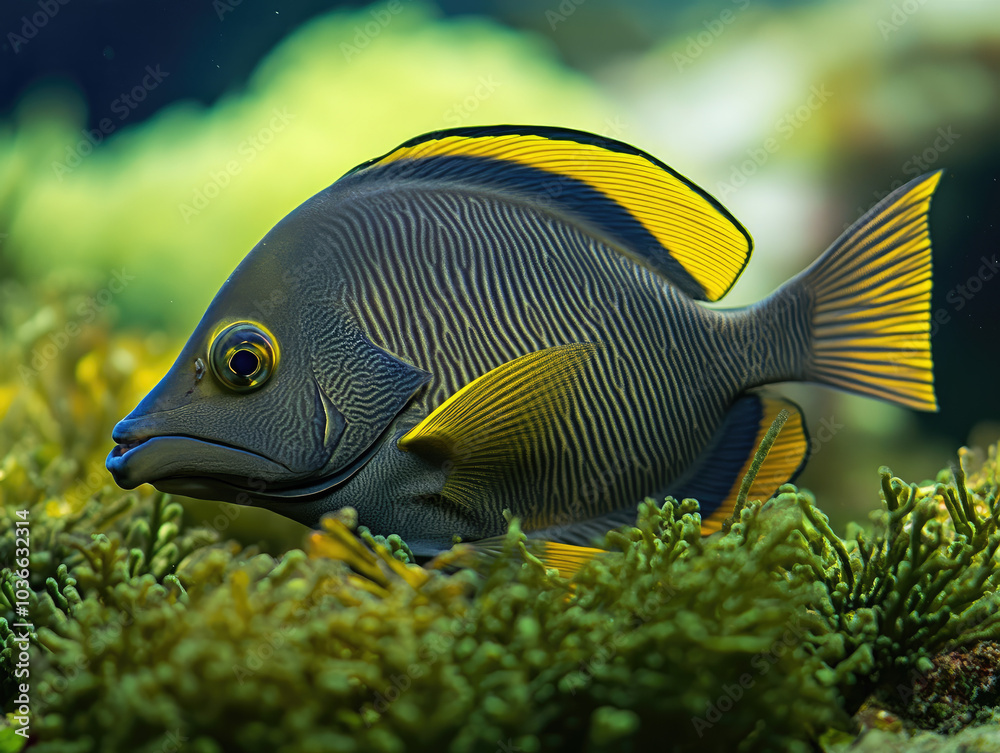 Surgeonfish Grazing on Algae, Beautifully Detailed Underwater Scene Surgeonfish Grazing on Algae, Beautifully Detailed Underwater Scene