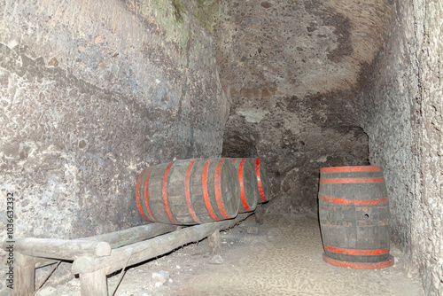 Old wine barrels for aging wine