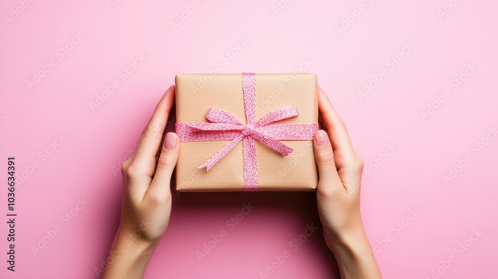 person with gift box posing against pink background person with gift box posing against pink background