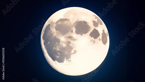 Full moon, detailed lunar surface, craters visible, glowing celestial body, night sky