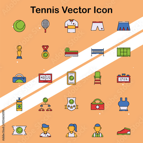 Tennis vector icon featuring a tennis ball and racket ideal for sports and outdoor activities designs.