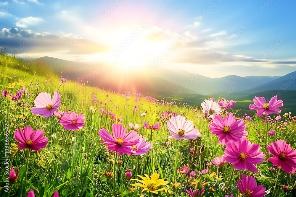 Beautiful landscape with a green field and blue sky Beautiful landscape with a green field and blue sky
