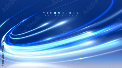 Blue light moves at speed in a curve on a dark scene, futuristic blue technology background design concept. Vector illustration.