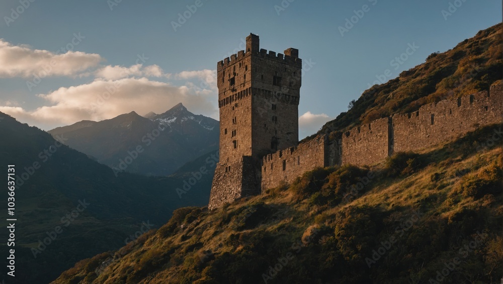 The archer tower overlooks a bustling village below The archer tower overlooks a bustling village below