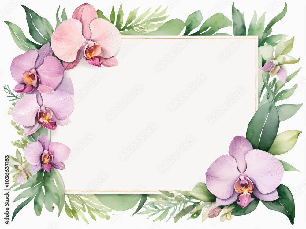 Fototapeta premium Watercolor floral wedding card with blank space for text.