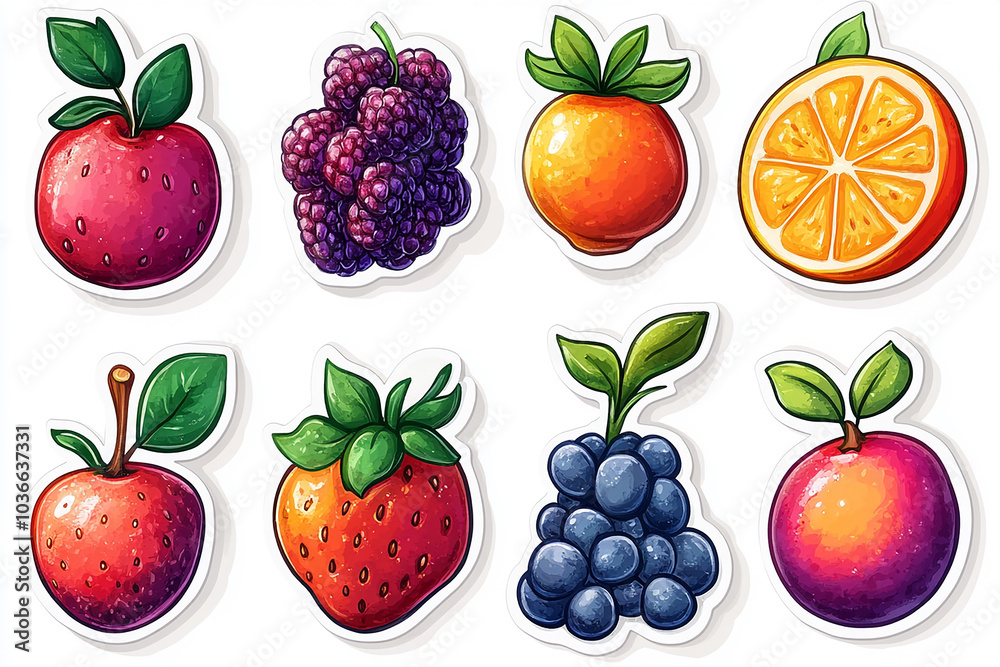 Cut sticker set of fruit isolated on white background Cut sticker set of fruit isolated on white background
