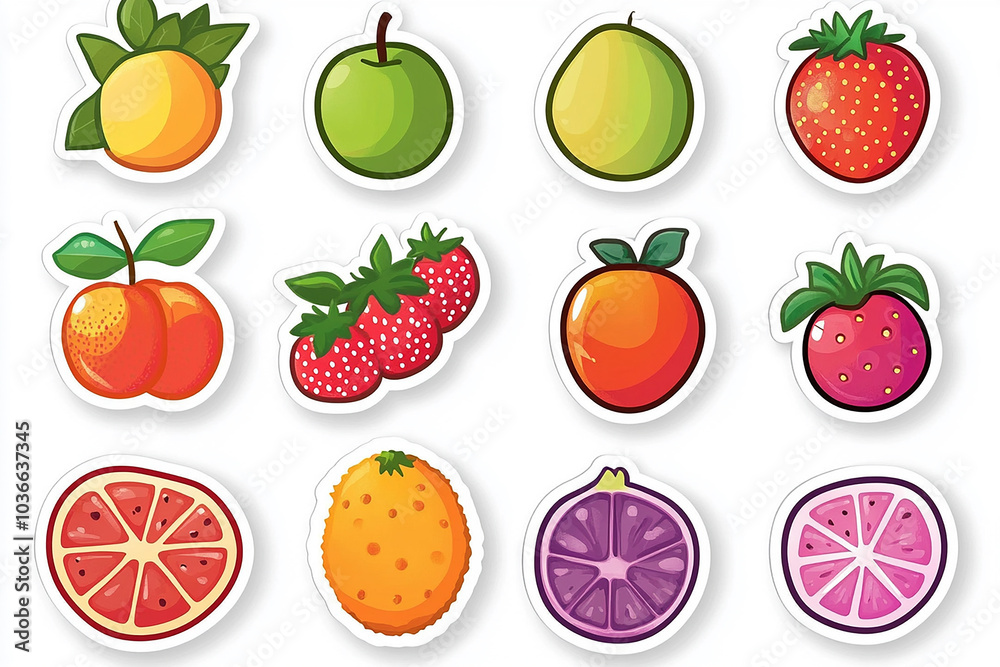 Cut sticker set of fruit isolated on white background