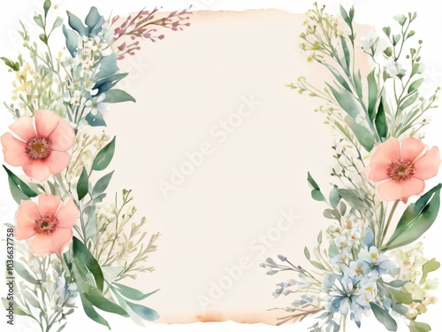 Watercolor floral wedding card with blank space for text.