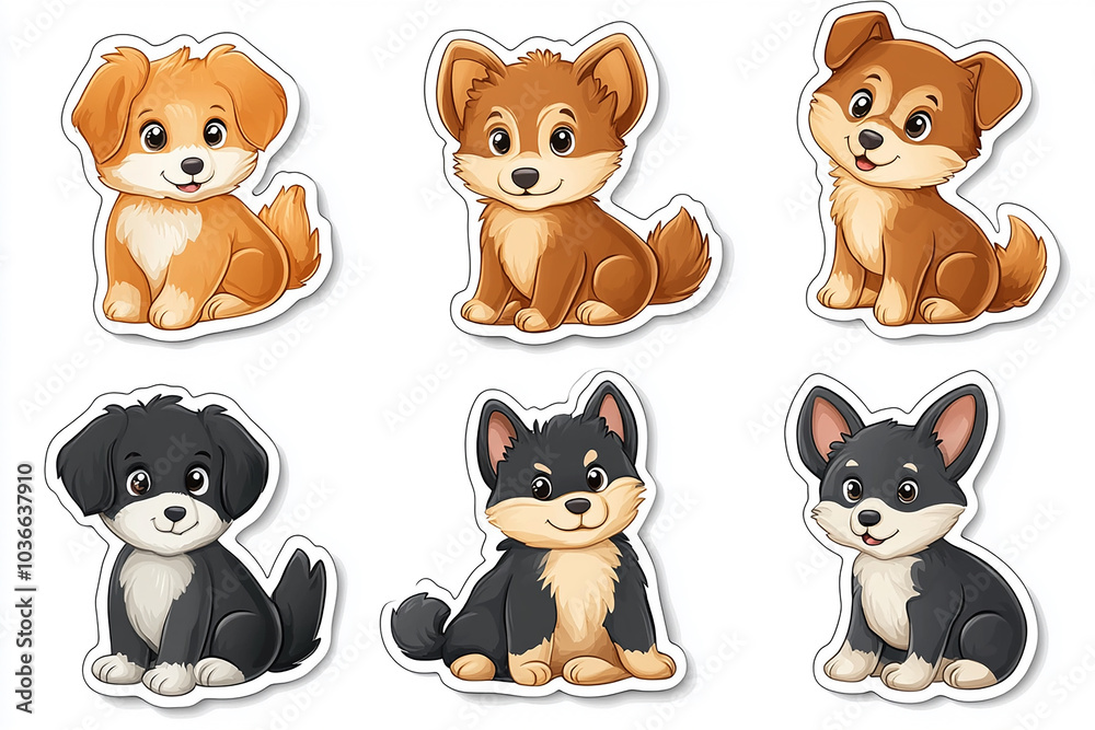 Dog animal sticker cut sticker set isolated on white background Dog animal sticker cut sticker set isolated on white background