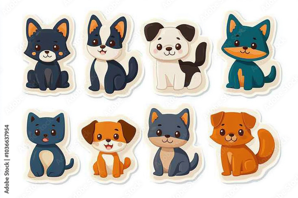 Dog animal sticker cut sticker set isolated on white background Dog animal sticker cut sticker set isolated on white background