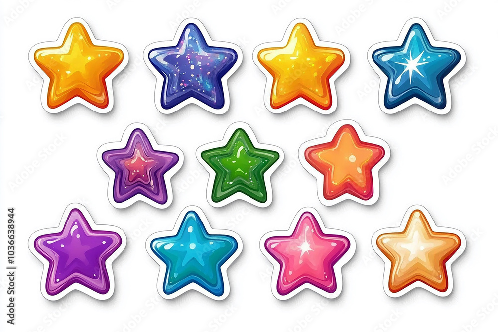 Stars isolated cut sticker set on white background Stars isolated cut sticker set on white background