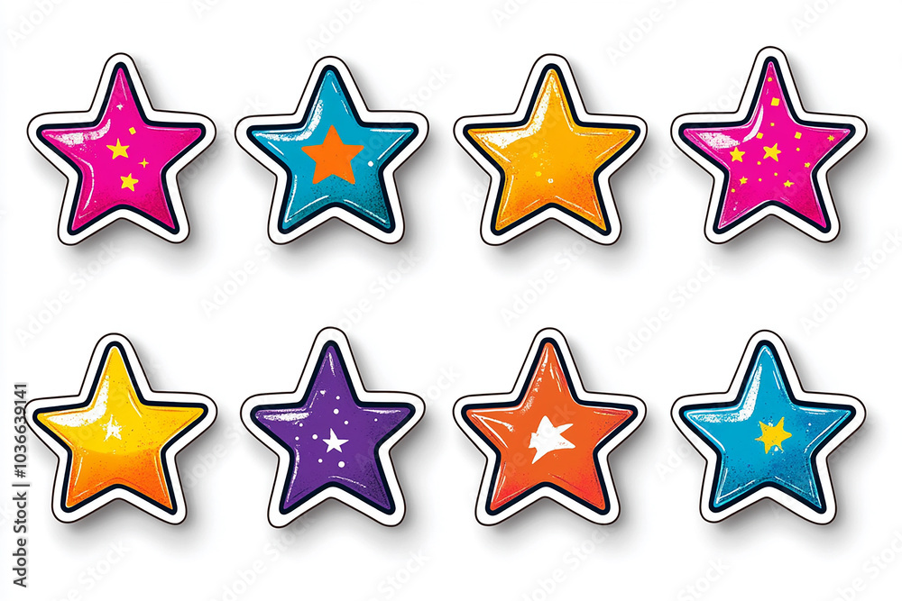 Stars isolated cut sticker set on white background Stars isolated cut sticker set on white background