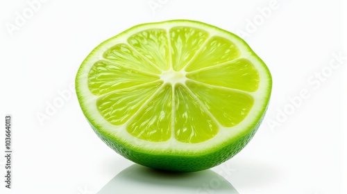 Vibrant Cross Section Slice of Lime With Vivid Green Tones and Translucent Flesh on Isolated White Background