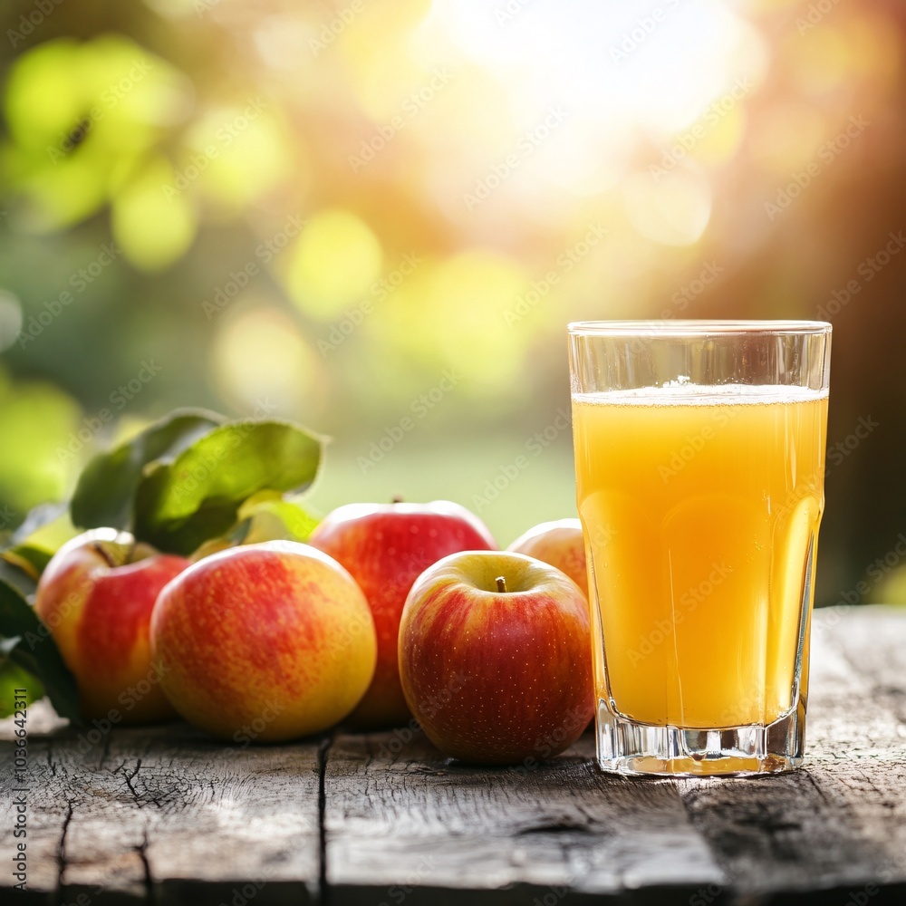 A Glass of Freshly Made Apple Juice on a Rustic Wooden Table A Glass of Freshly Made Apple Juice on a Rustic Wooden Table