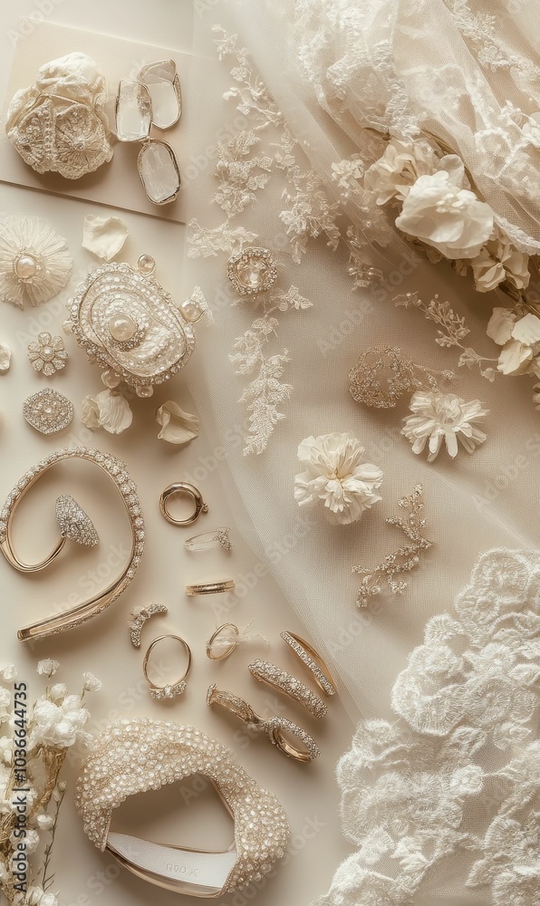 Wedding accessories on beige background. Wedding accessories on beige background.